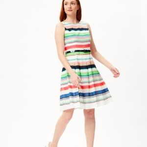 TOMMY HILFIGER WHITE NEON STRIPED SLEEVELESS COTTON PLEATED DRESS WOMEN' SIZE 12